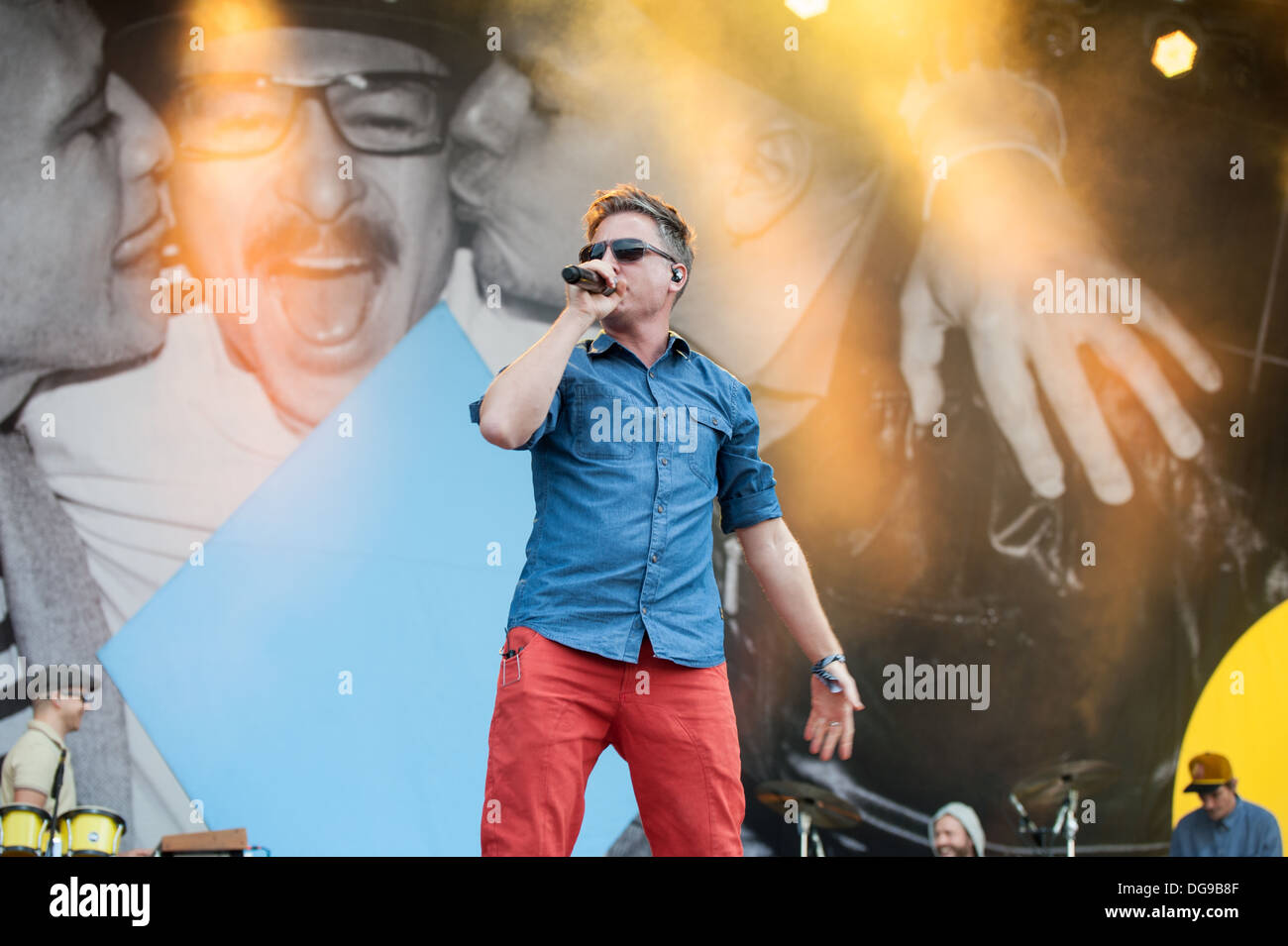 Martin Vandreier of German hip pop group Fettes Brot performing at Zurich Openair 2013. Stock Photo