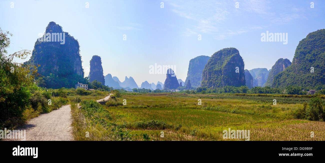 China, Yangshuo town Karst landscape panorama Stock Photo