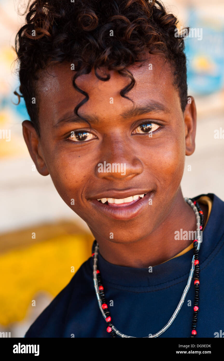 teenage boy in mangily village, ifaty, tulear, madagascar Stock Photo