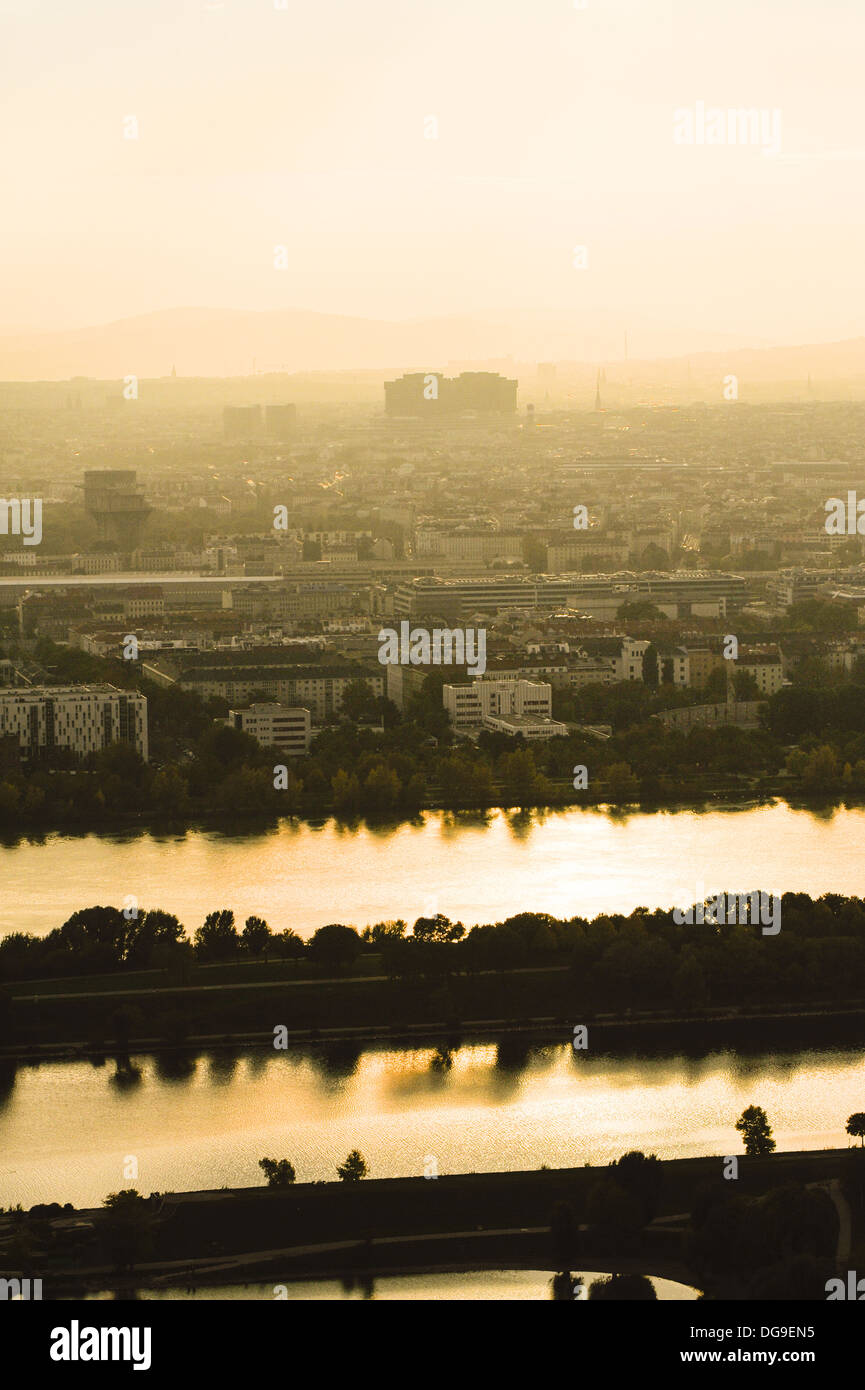 Vienna, skyline, Danube Island, AKH, Austria, 22. District, Donaucity Stock Photo