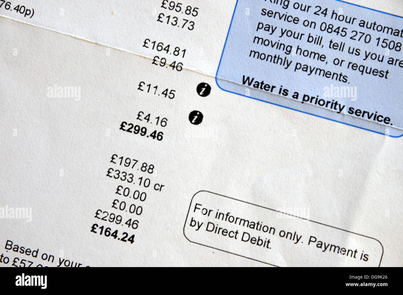 A typical bill from a UK water company. Stock Photo