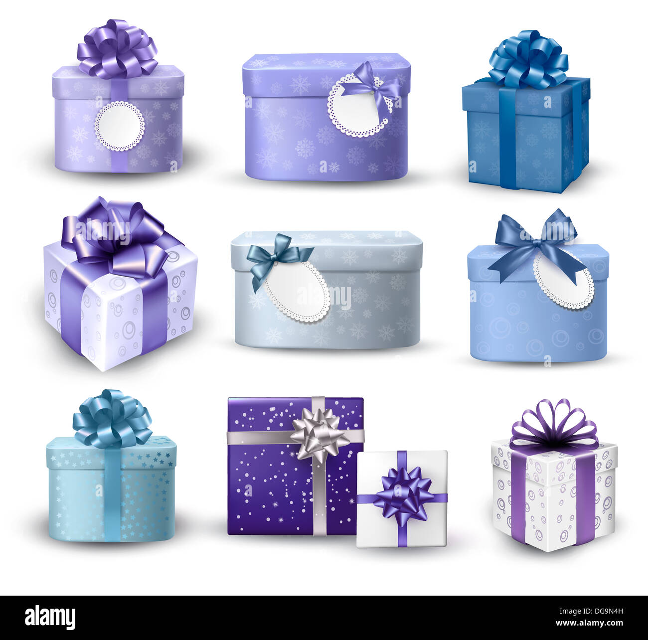 Set of colorful gift boxes with bows and ribbons. Vector illustration ...