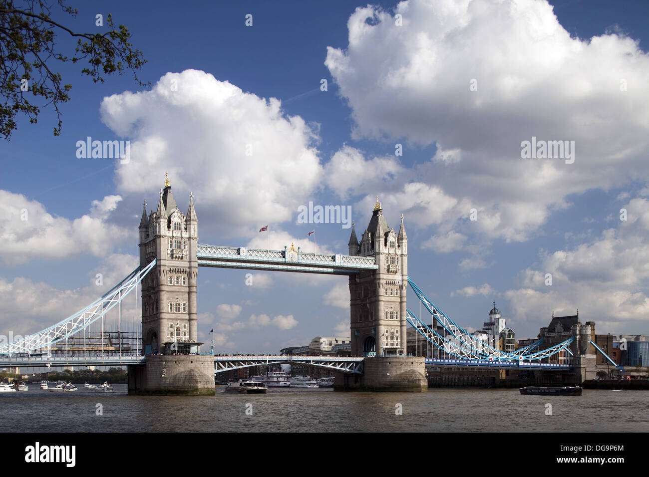 Tower Bridge from the Thames river North bank, London, England, United Kingdom Stock Photo