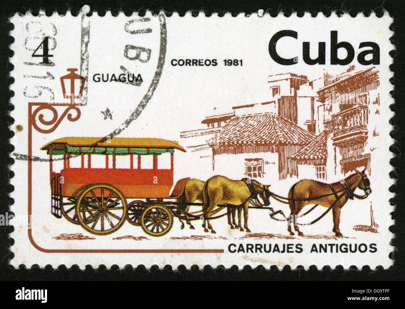Cuba,1981 year,post mark,stamp,stagecoach Stock Photo