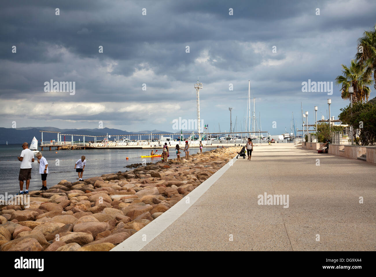 Marina Piccola Esplanade at Poetto beach in Cagliari - Sardinia Stock Photo