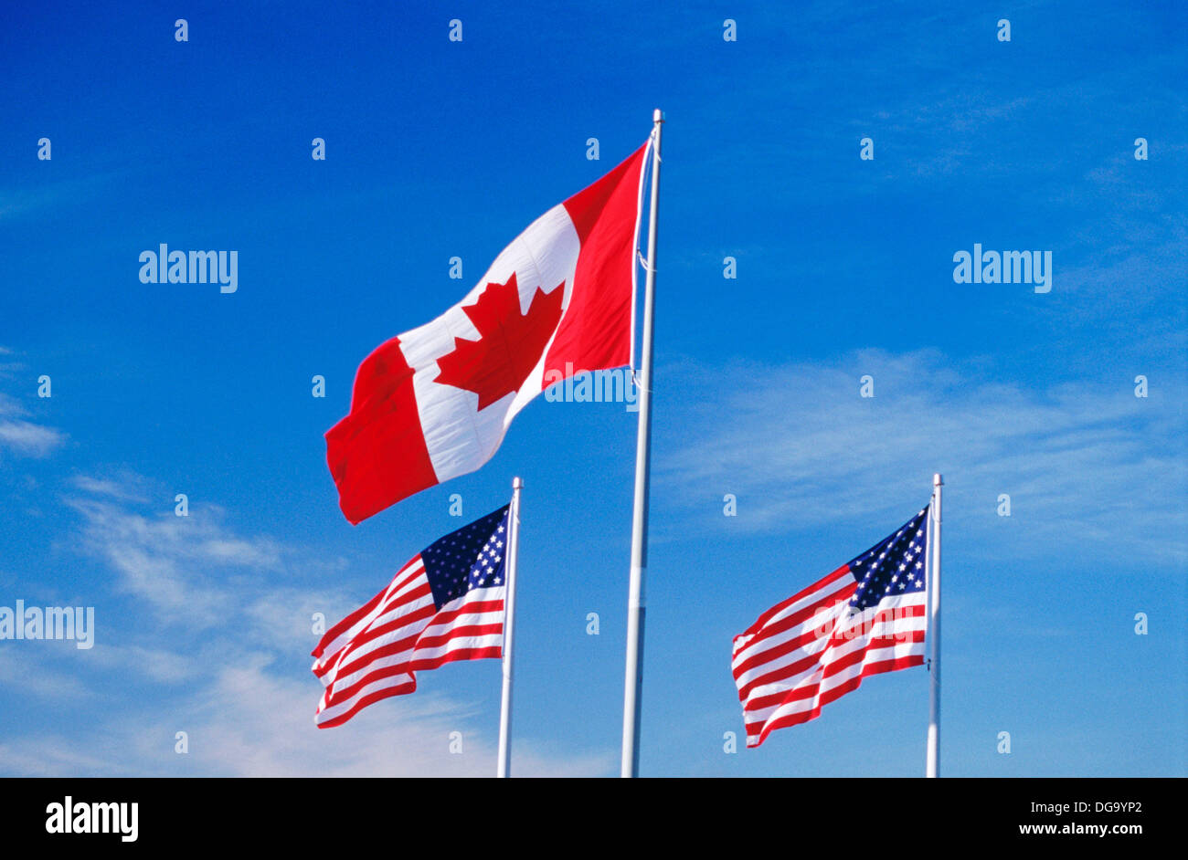 Canadian and USA flags in Winnipeg. Manitoba. Canada Stock Photo Alamy