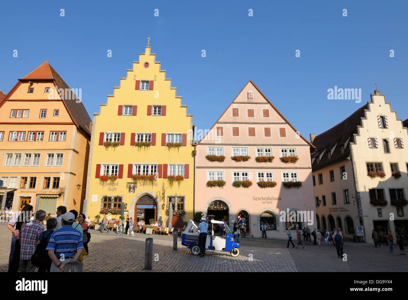 Market square with restaurant and shops, Germany, Bavaria, Rothenburg
