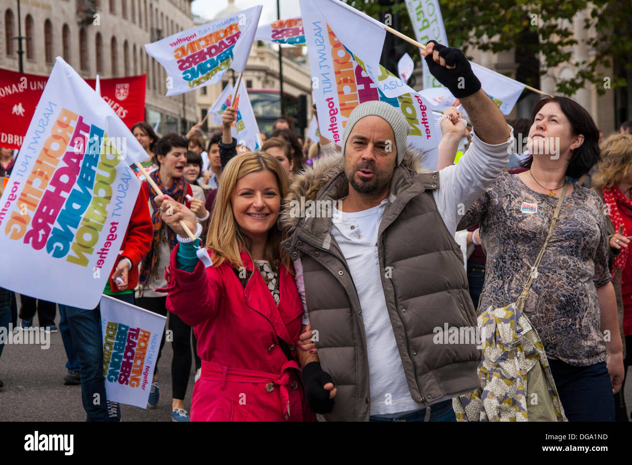 London, UK. 17th October 2013. Over 10,000 teachers from the NUT and NASUWT march through London in protest against changes to their pensions and Education Secretary Michael Gove's plans to increase their workloads. Credit:  Paul Davey/Alamy Live News Stock Photo