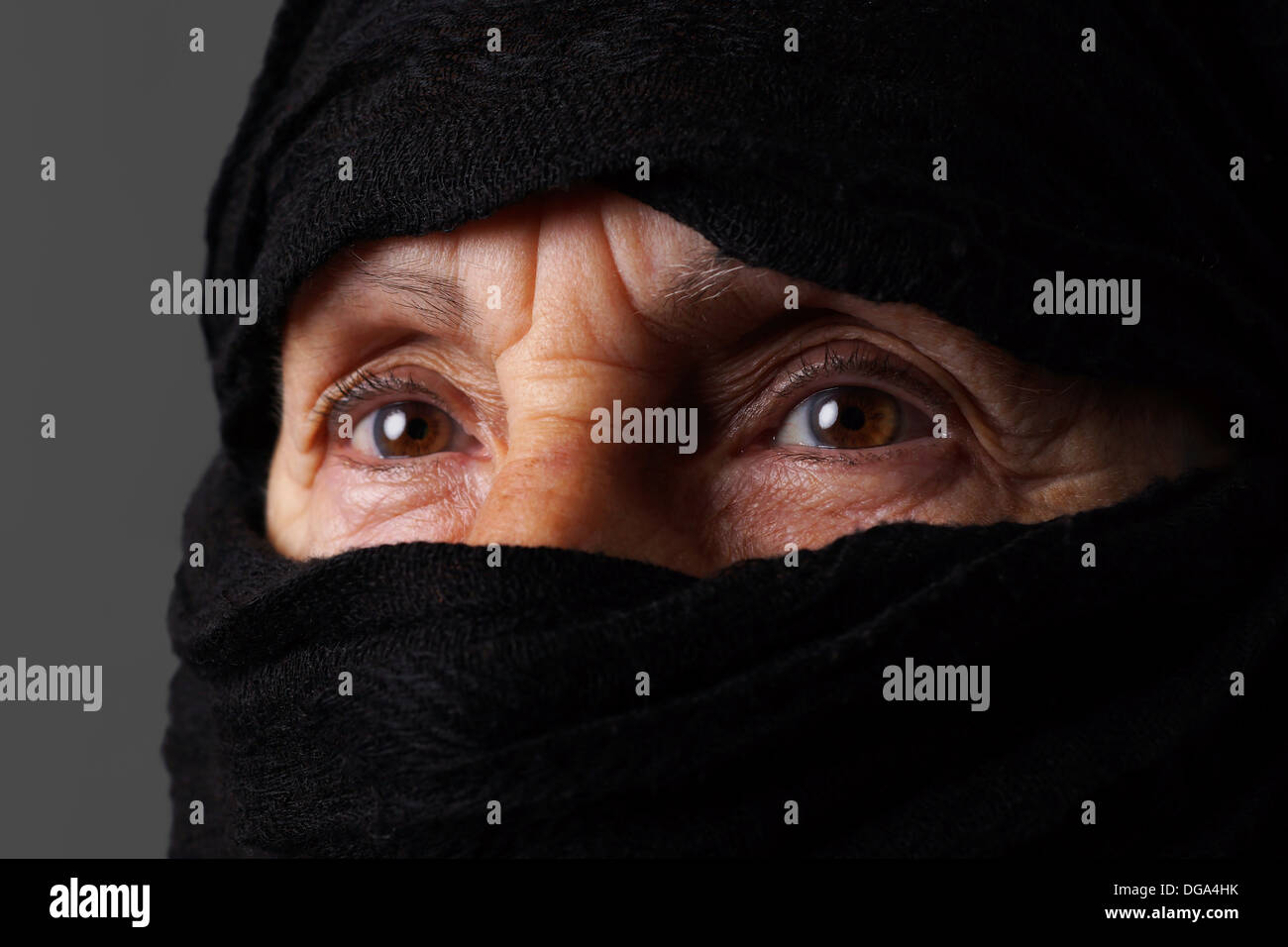 Eyes of senior muslim woman with niqab Stock Photo