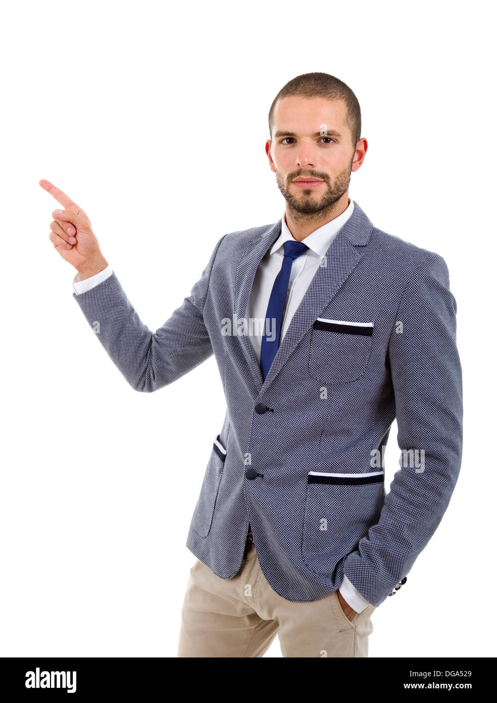 young business man in a suit pointing with his finger Stock Photo - Alamy