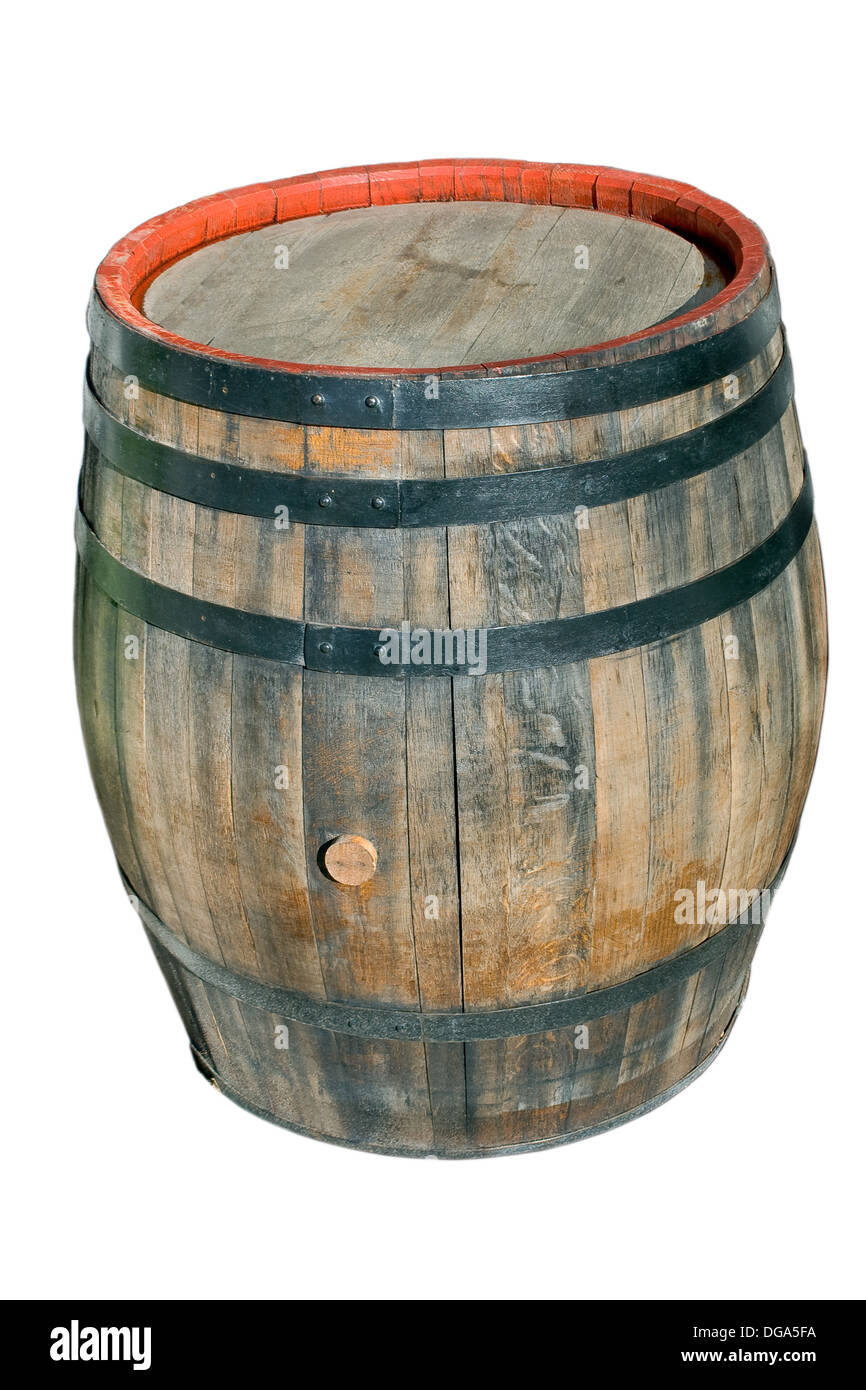 Wooden barrel isolated on white Stock Photo