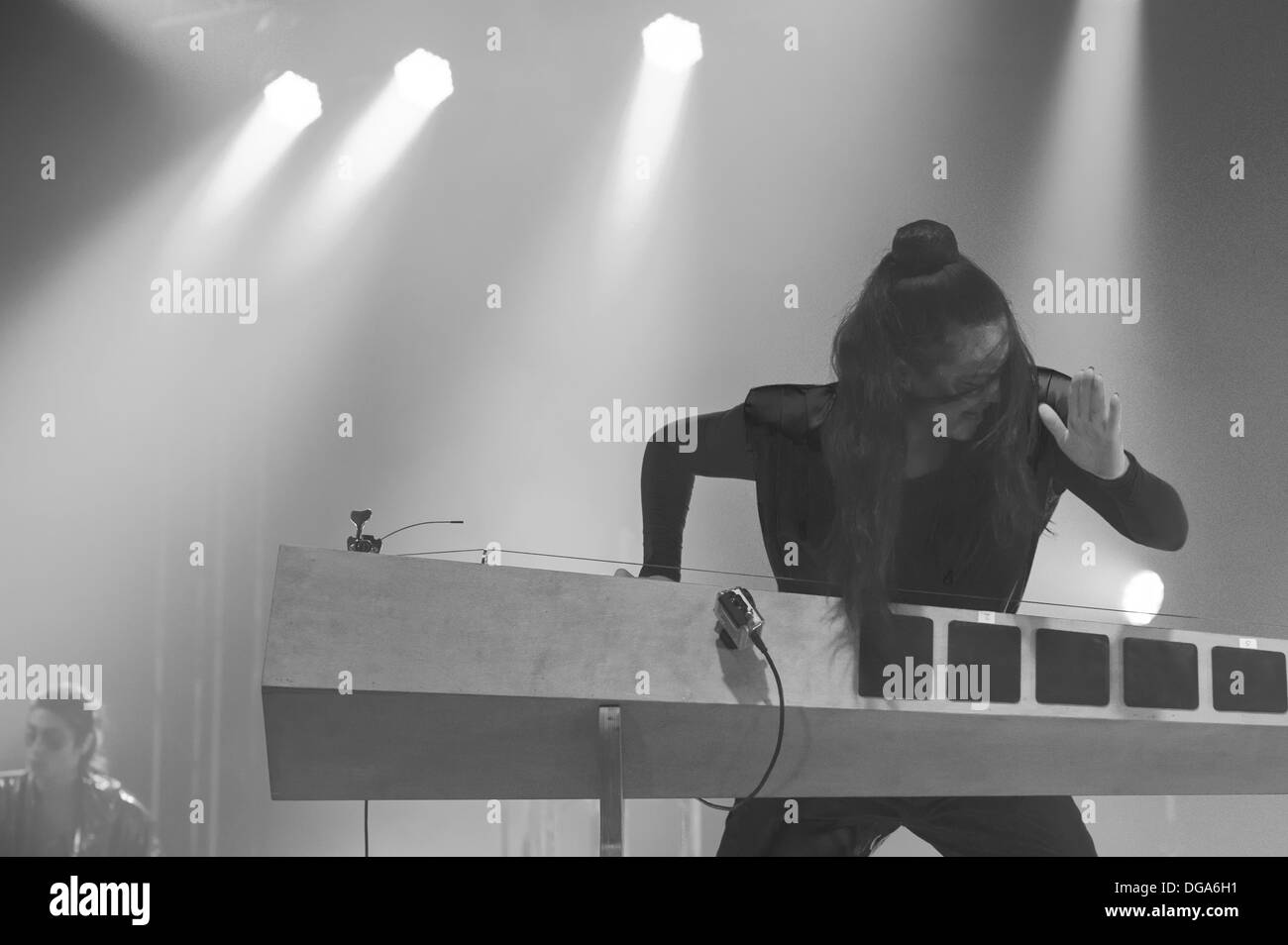 Swedish electronic music group The Knife performs Shaking the habitual show at Zurich Openair