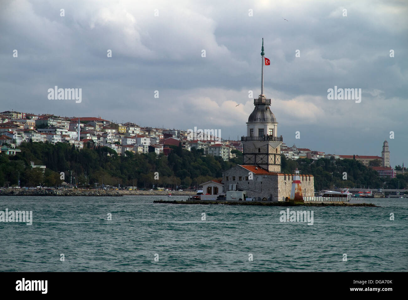 View on Bosphorus and the Maiden's Tower in Istanbul Turkey Stock Photo