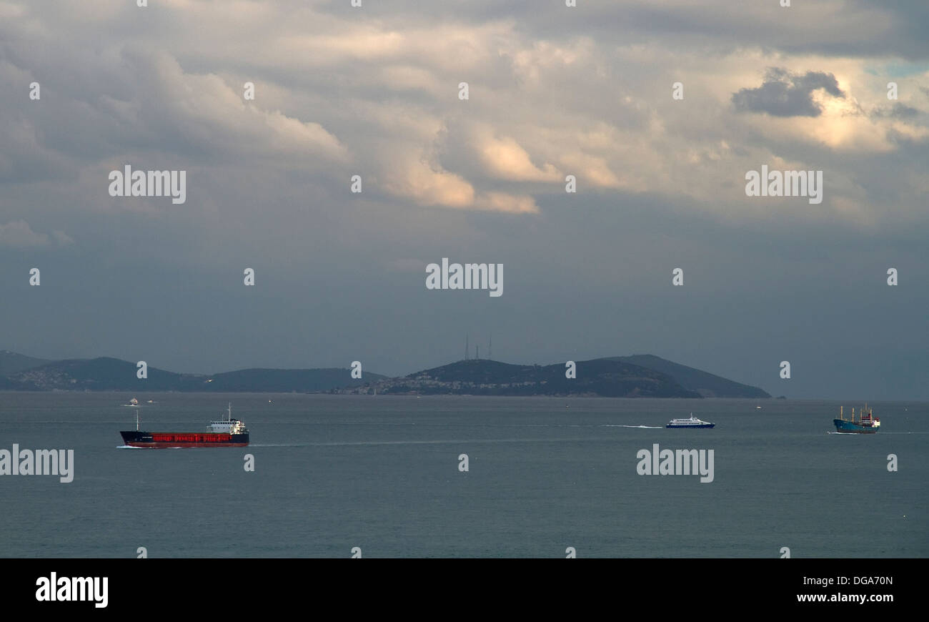 Cargo Ships in Bosphorus Istanbul Turkey Stock Photo