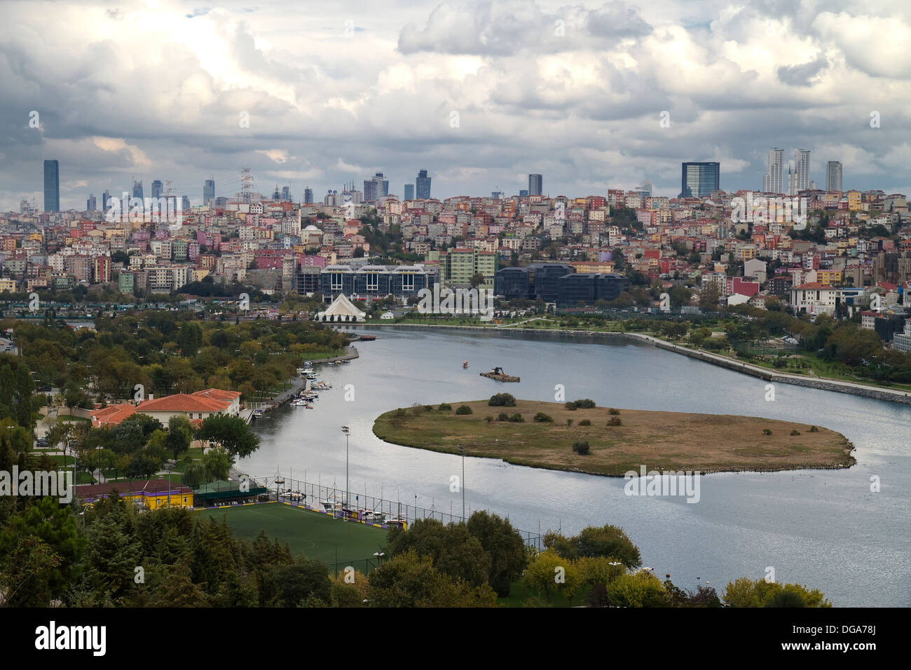 Istanbul Turkey City View from Golden Horn on Against Cloudy Sky Stock Photo