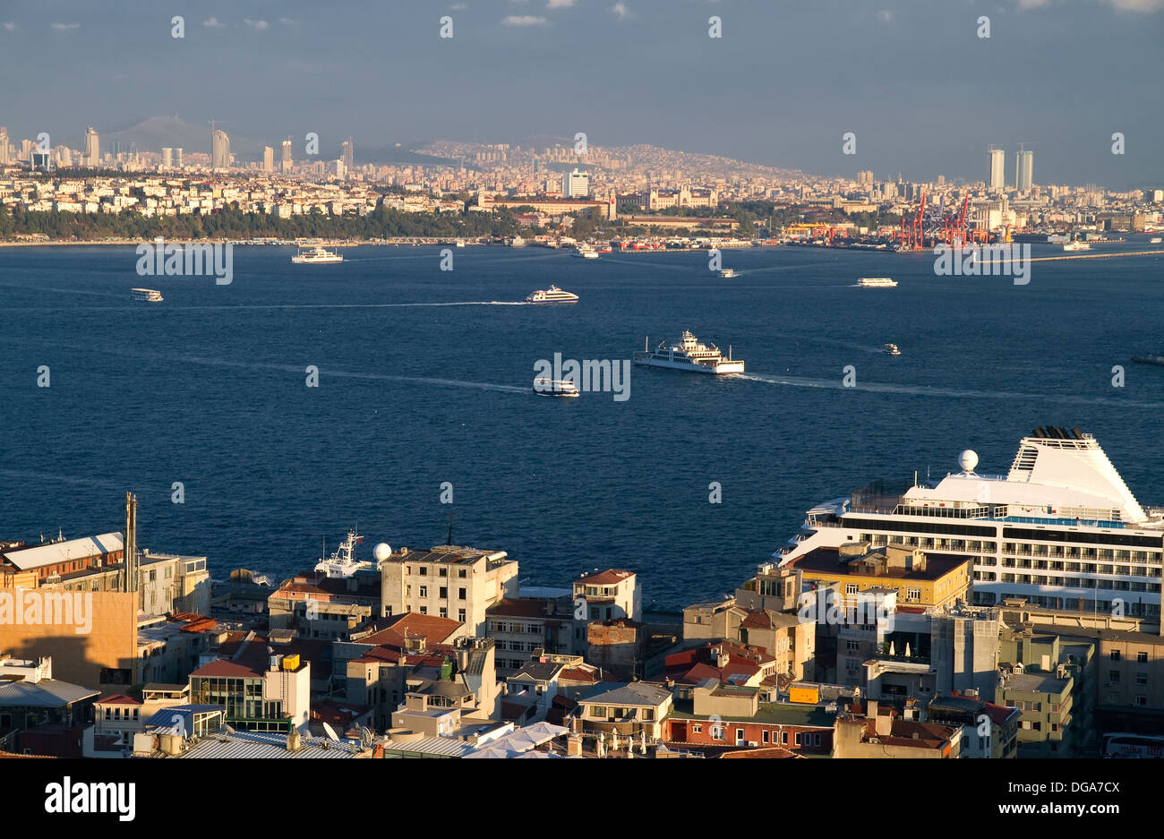 Turkey Istanbul View on Bosphorus from Galata Tower Stock Photo