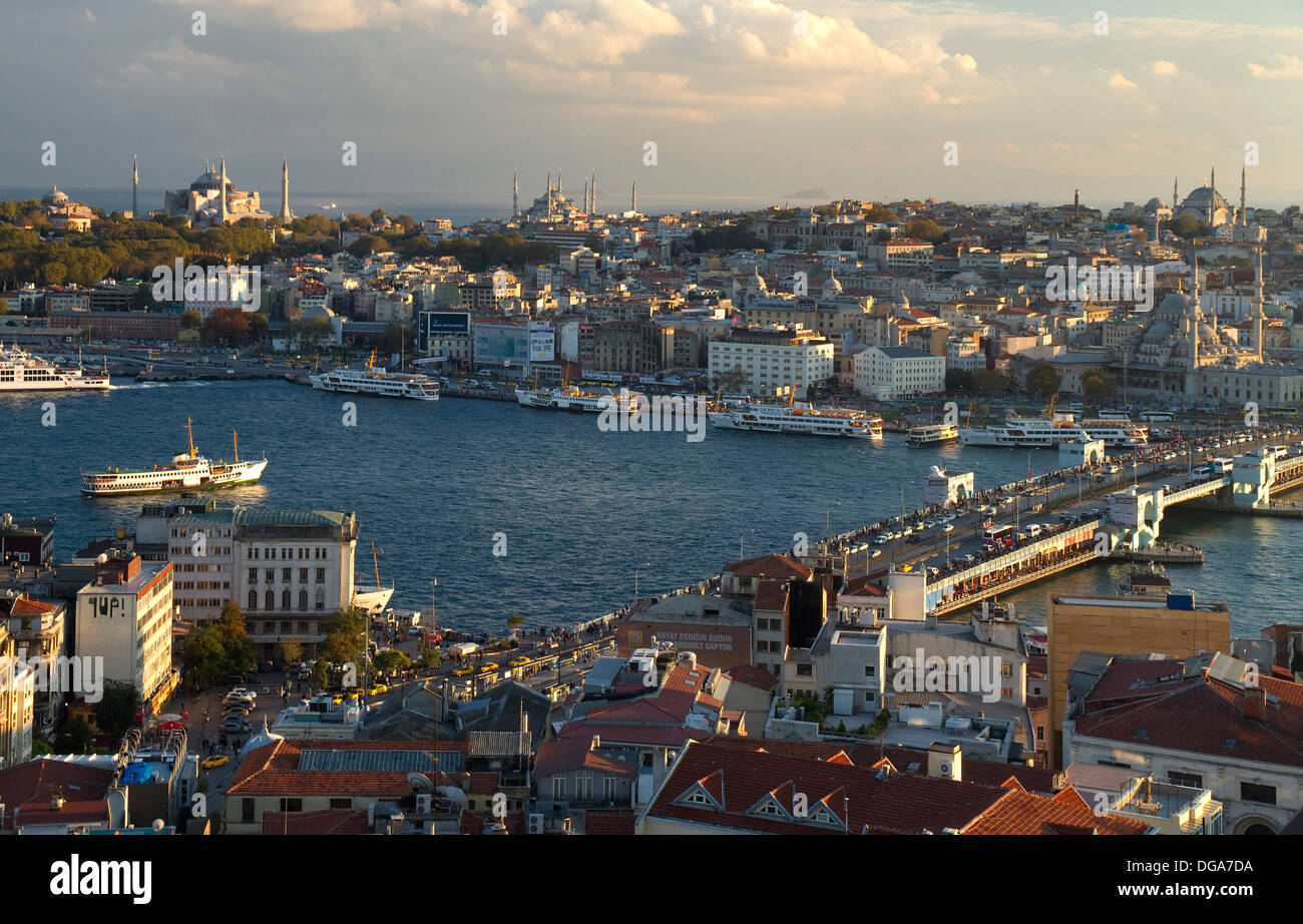 Turkey Istanbul View on Old City and Galata Bridge Stock Photo