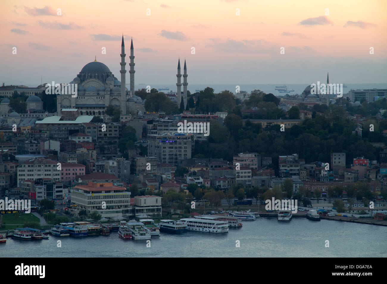 View from Galata Tower Istanbul on City and Sea at Sunset Stock Photo