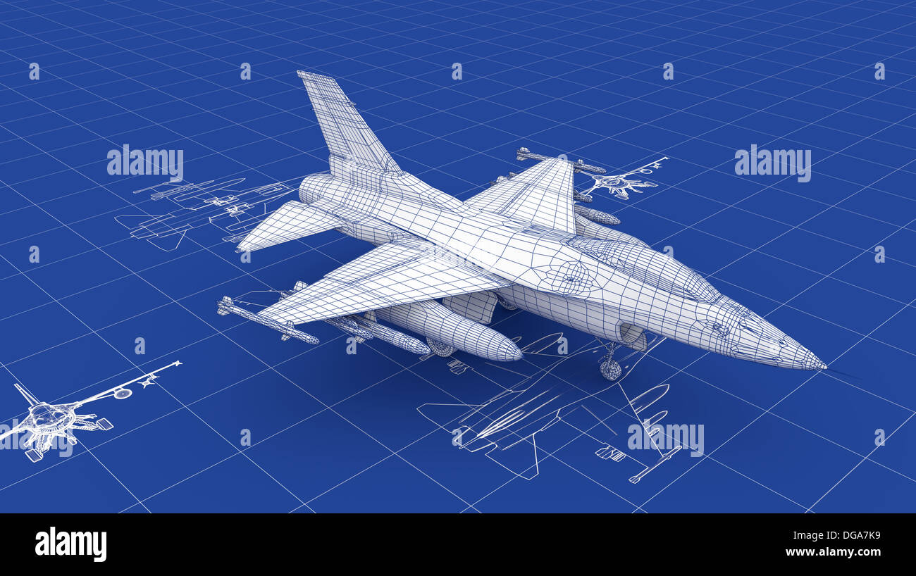 Jet Fighter Aircraft Blueprint. Part of a series. Stock Photo