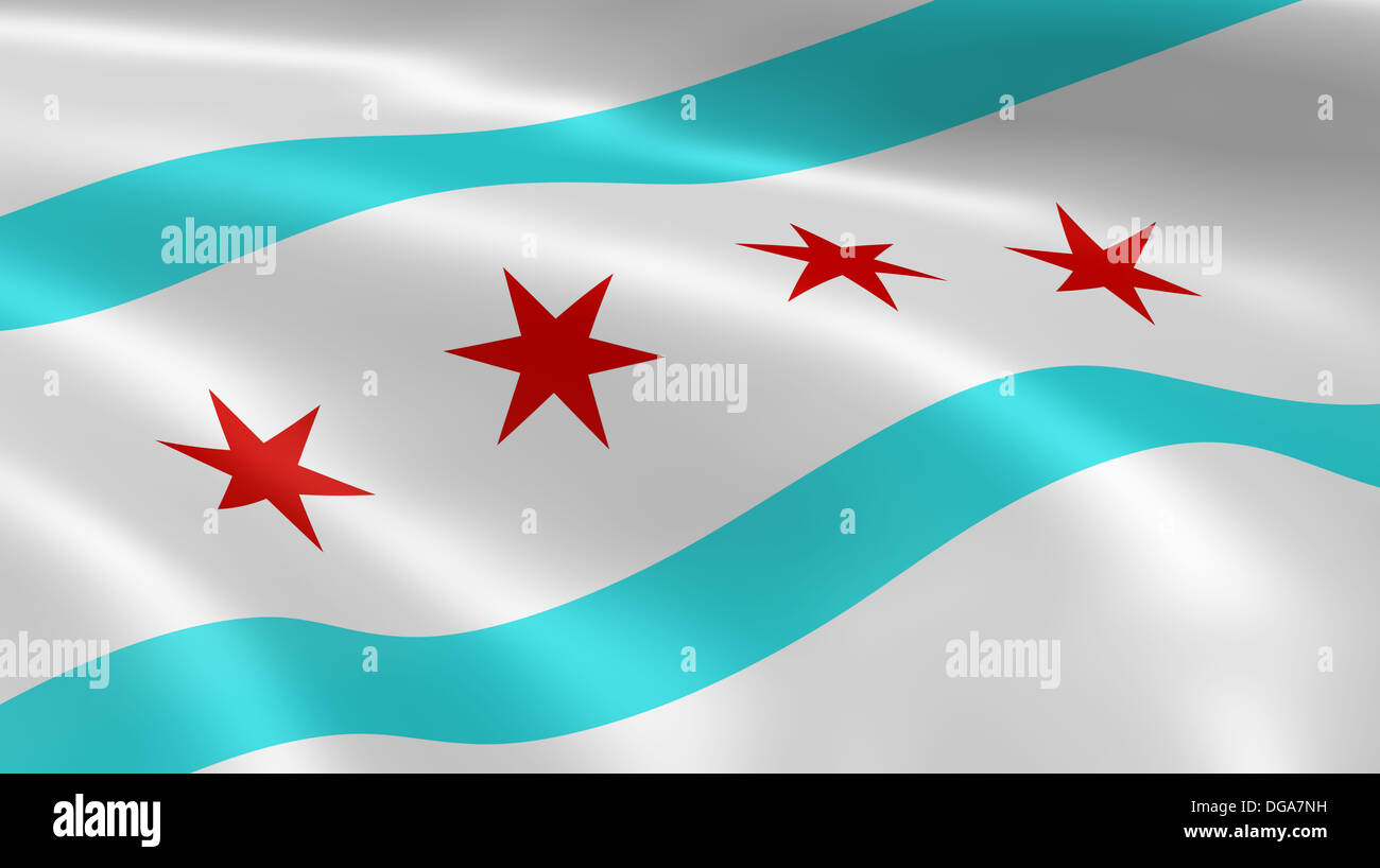 Chicagoan flag in the wind. Part of a series. Stock Photo