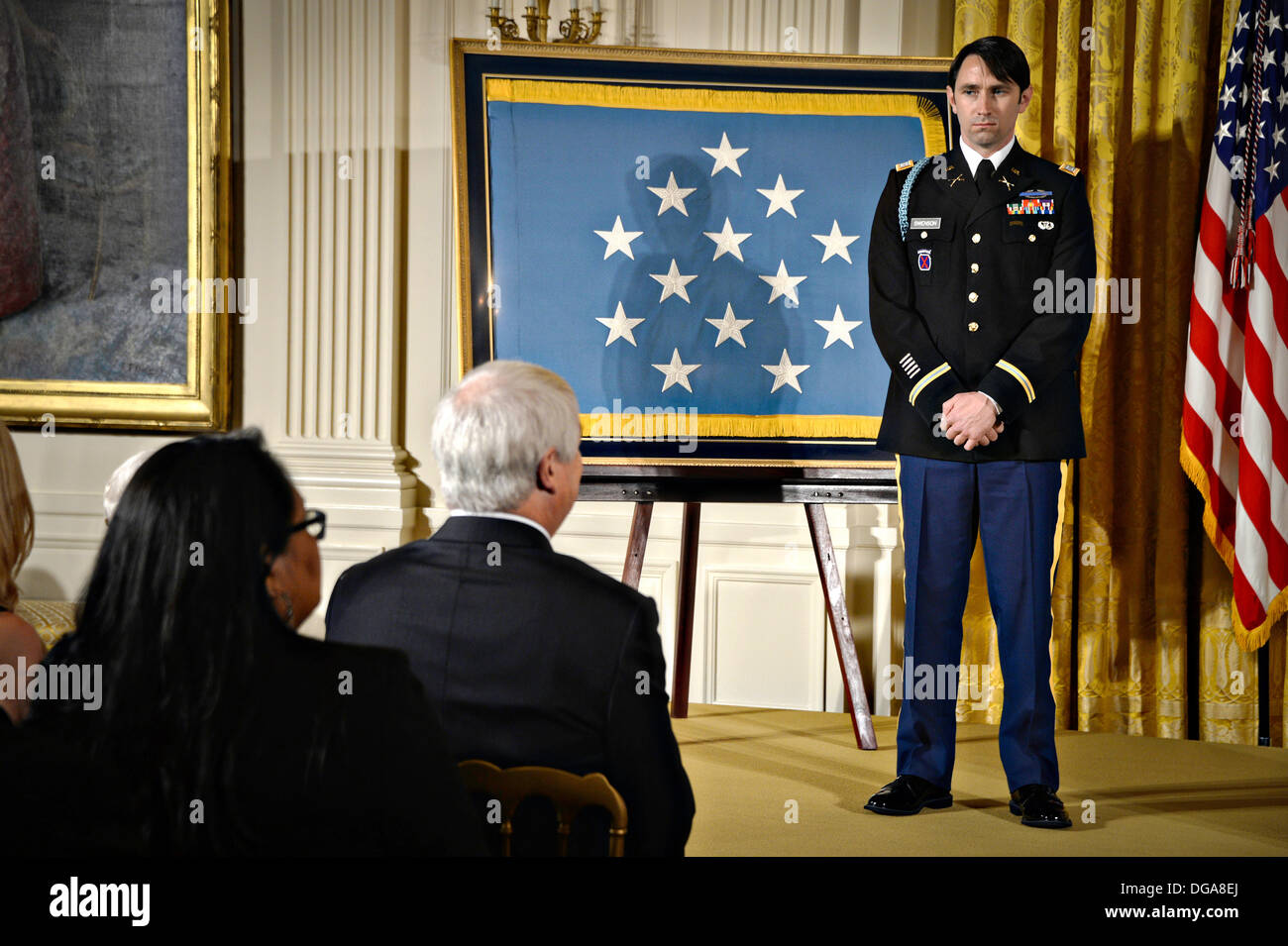 US Army Capt. William D. Swenson during the Medal of Honor ceremony in the East Room of the White House October 15, 2013 in Washington, DC. The Medal of Honor is the nation's highest military honor. Stock Photo