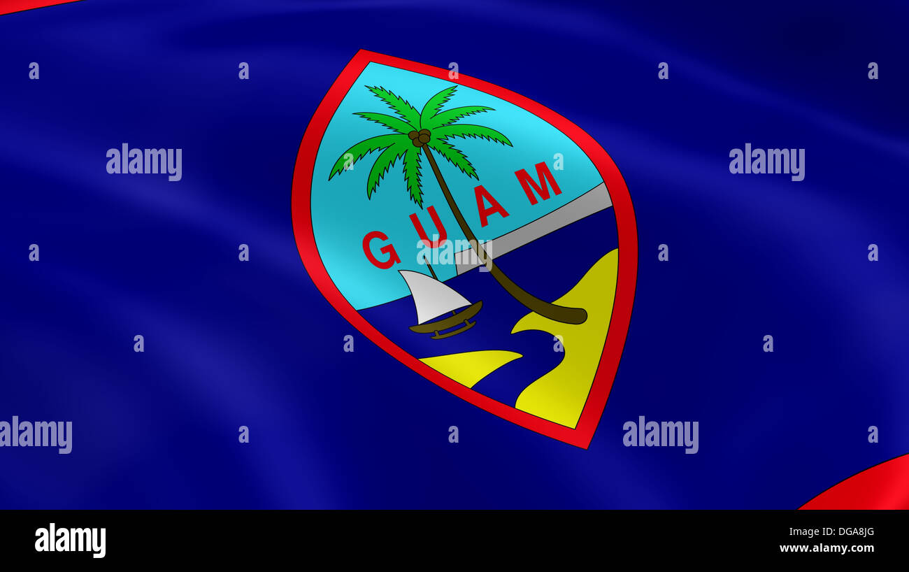 Guamanian flag in the wind. Part of a series. Stock Photo