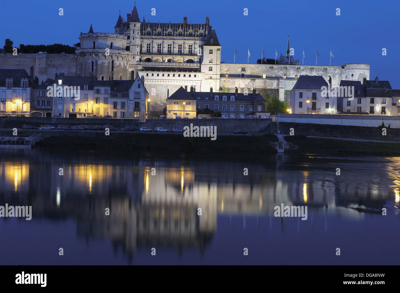 Amboise Castle Chateau d´Amboise at Dusk, Amboise, Indre-et- Loire ...