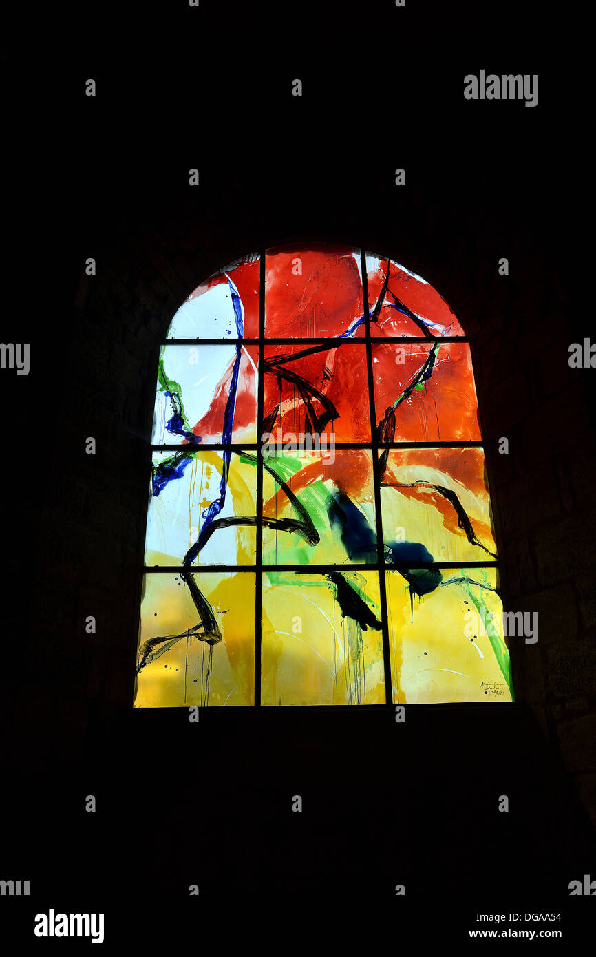modern stained glass ( made by Father Kim In Joong 2007/2008 ) Saint Julien church Brioude Auvergne Massif-Central France Stock Photo