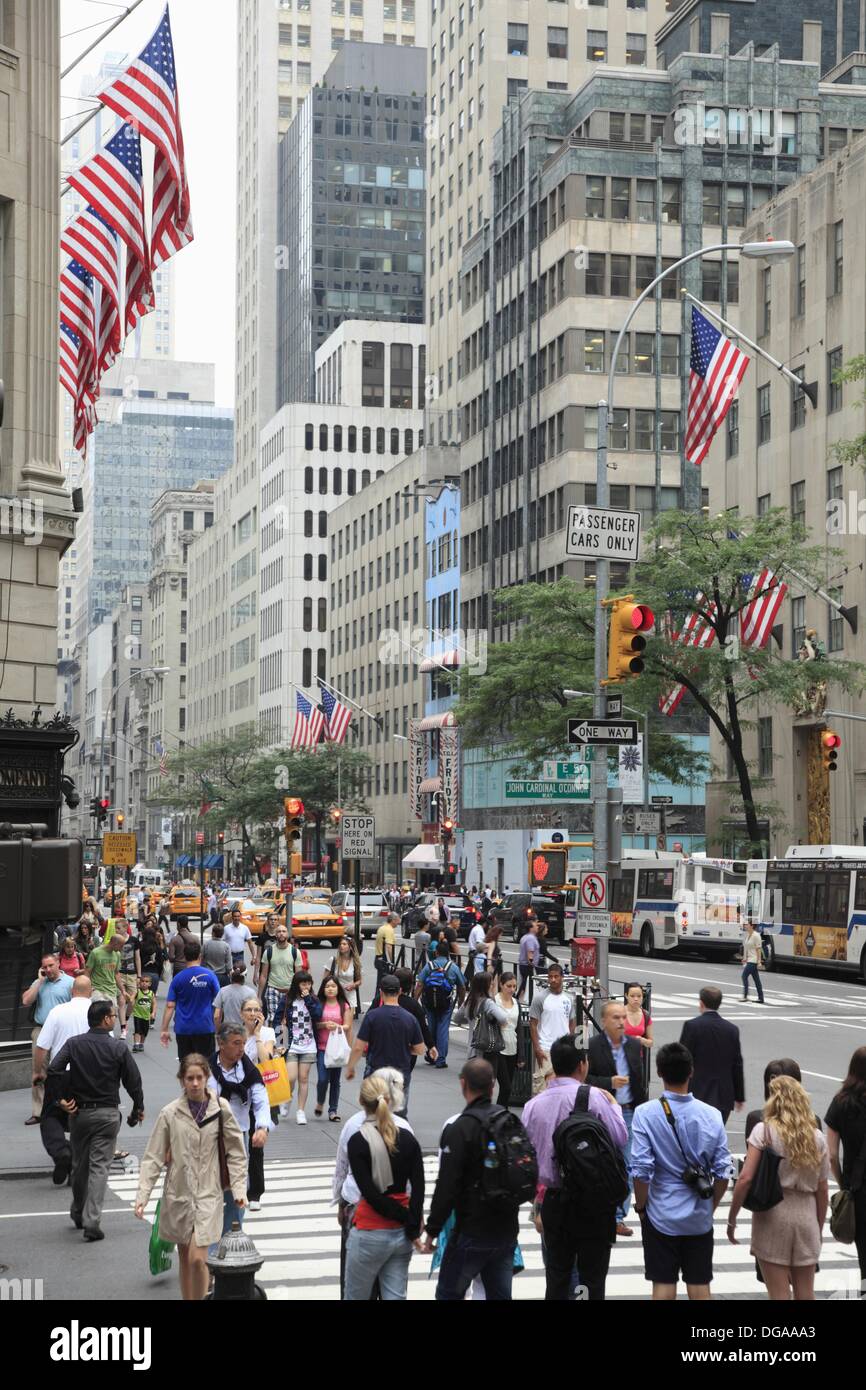The view of Fifth Avenue in Midtown Manhattan New York City USA Stock