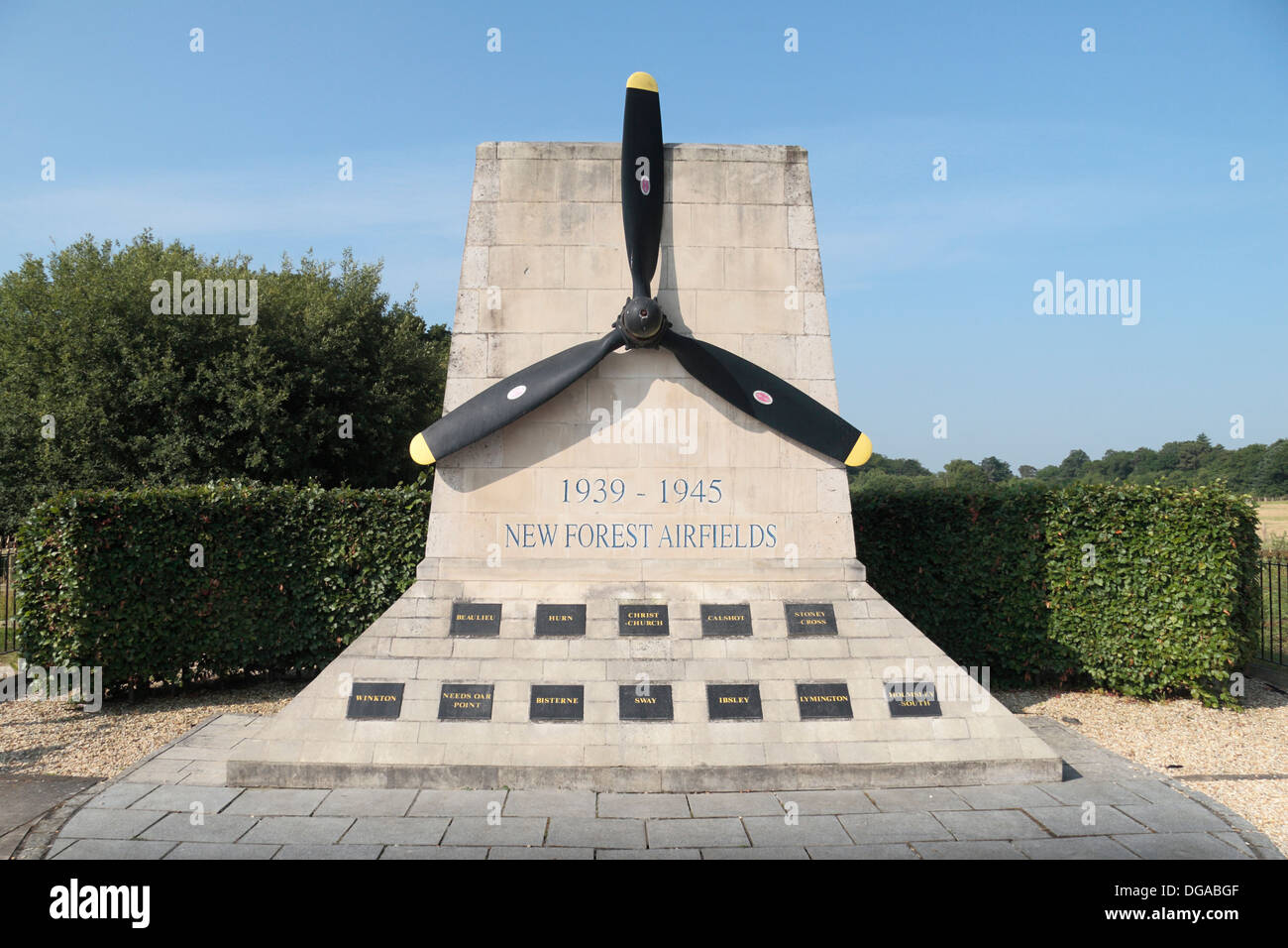 The New Forest Airfields Memorial on the site of the World War Two Holmsley Airfield near the Holmsley Campsite, Dorset, UK. Stock Photo