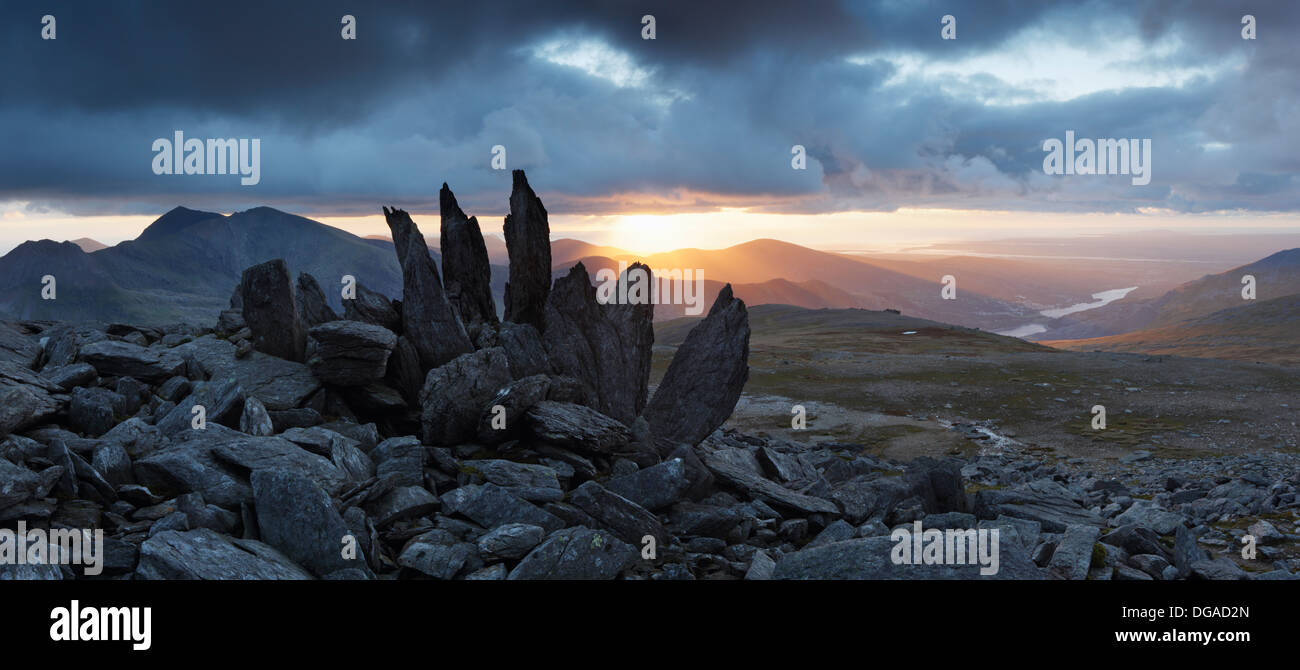 Shattered Rock Formations on the summit of Glyder Fawr. Snowdonia National Park. Gwynedd. Wales. UK. Stock Photo