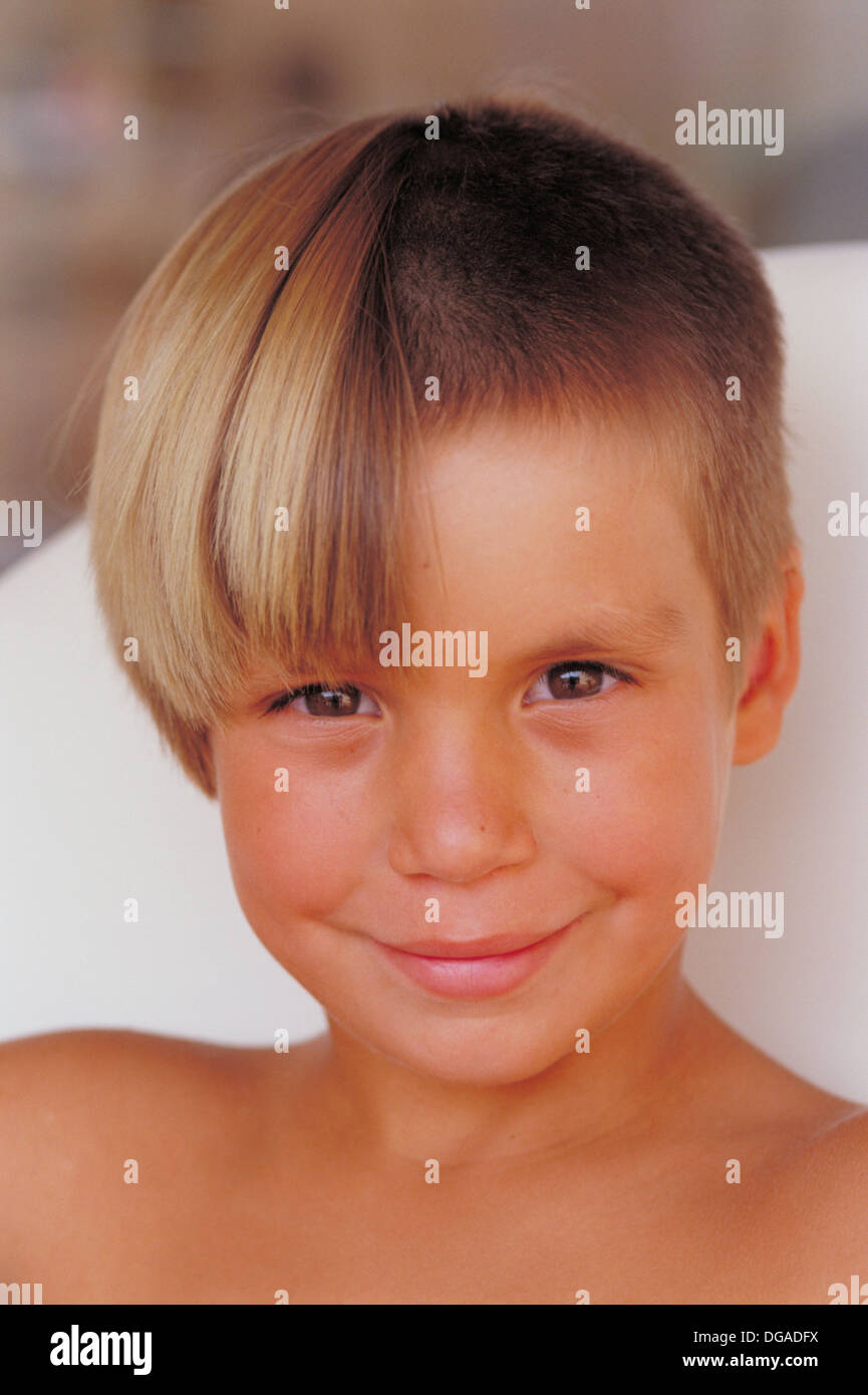 Boy With Half Haircut Stock Photo Alamy