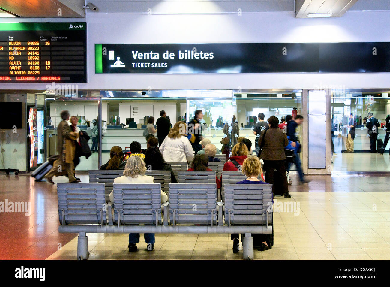Passengers awaiting at Chamartin train station, Madrid, Spain Stock