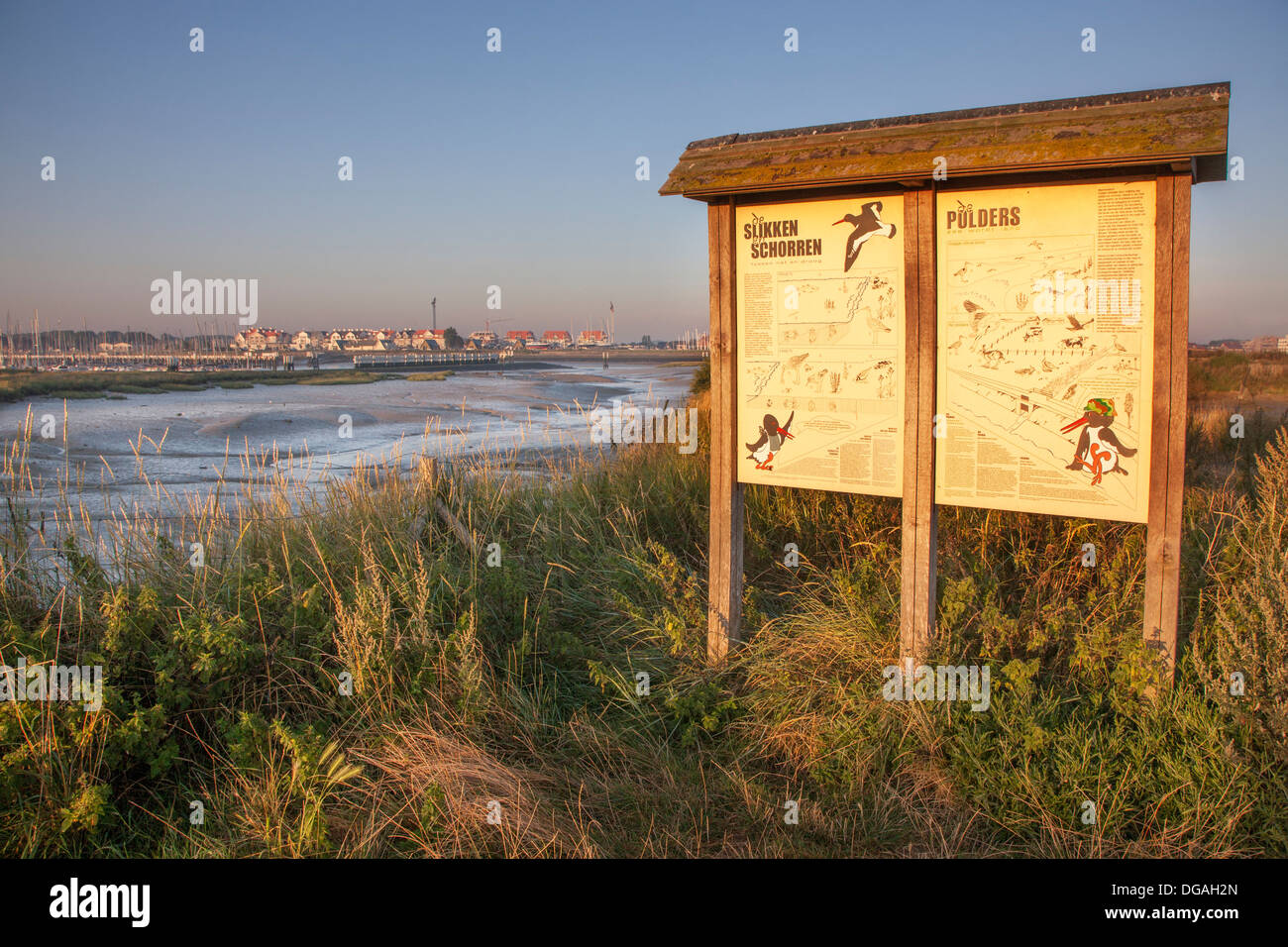 Salt marsh and mudflats at the nature reserve De IJzermonding at Nieuwpoort / Nieuport along the North Sea coast, Belgium Stock Photo