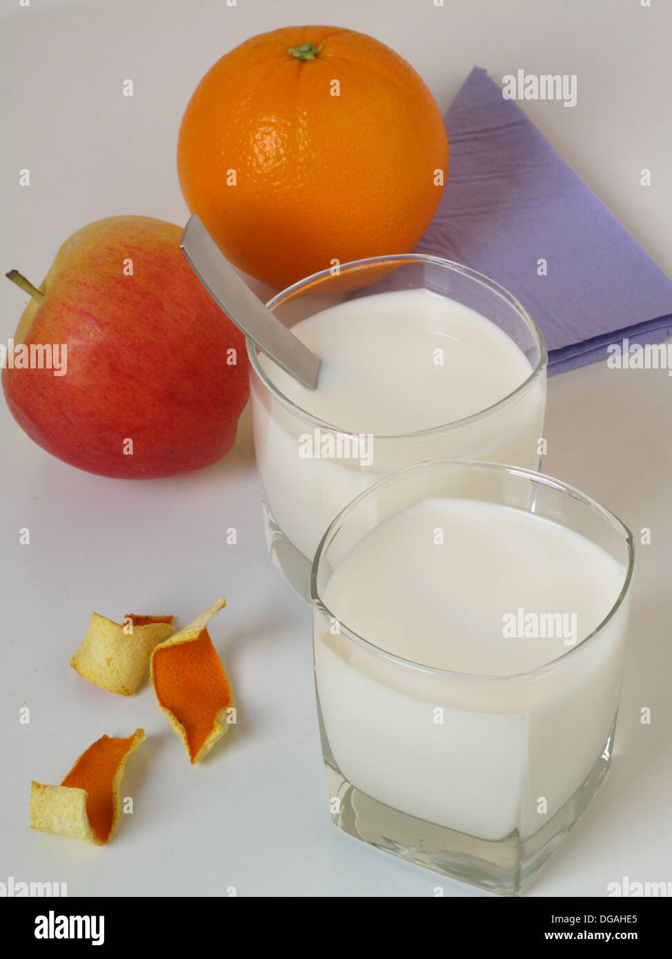 Glasses of milk with fruits Stock Photo Alamy