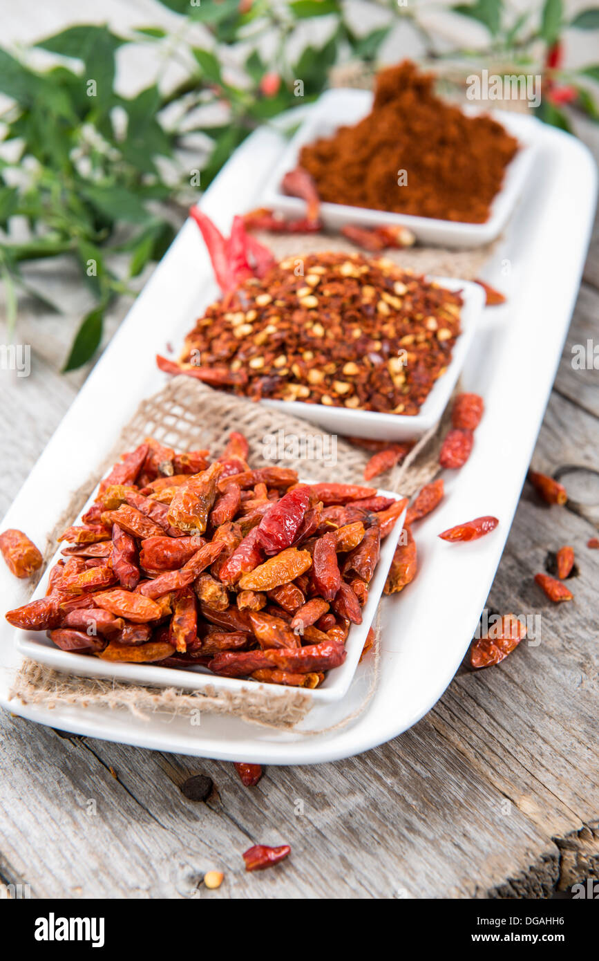 Portions of kibbled Chilli Fruits Stock Photo