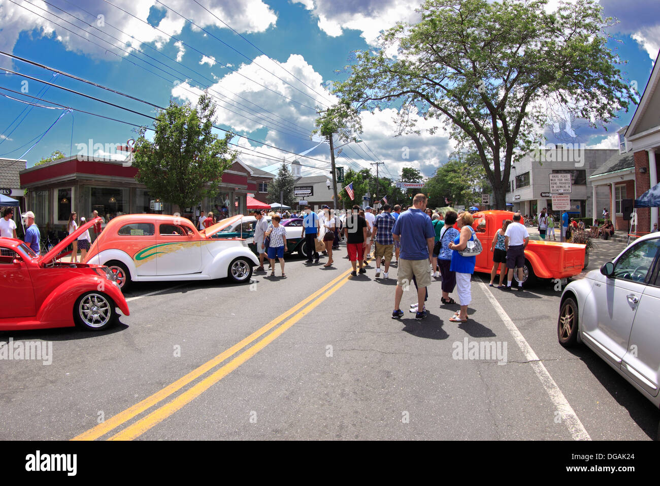 Classic cars on display at street festival Sayville Long Island New York Stock Photo