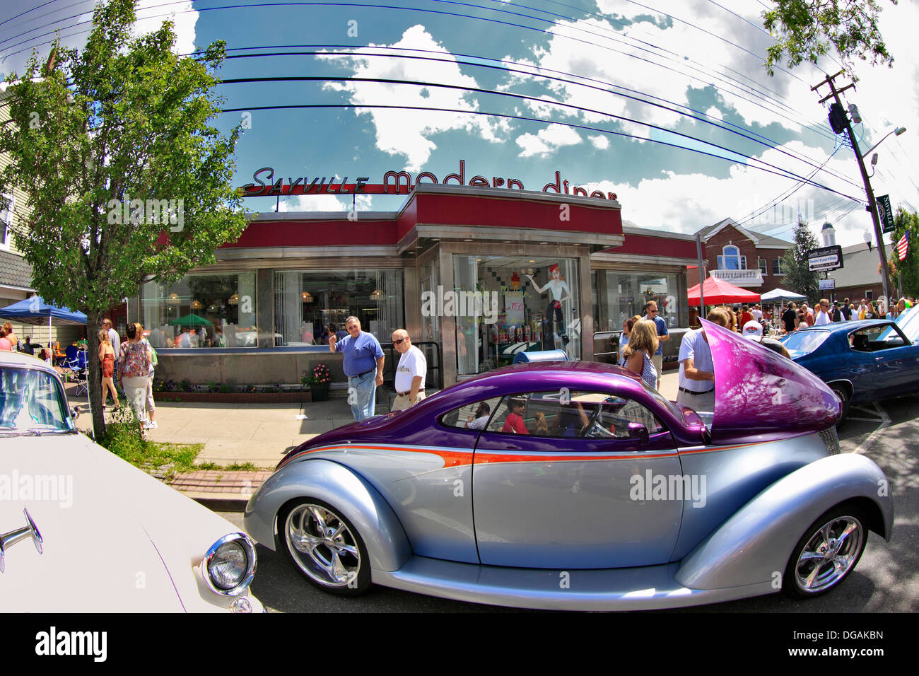 Classic car on display at street festival Sayville Long Island New York Stock Photo