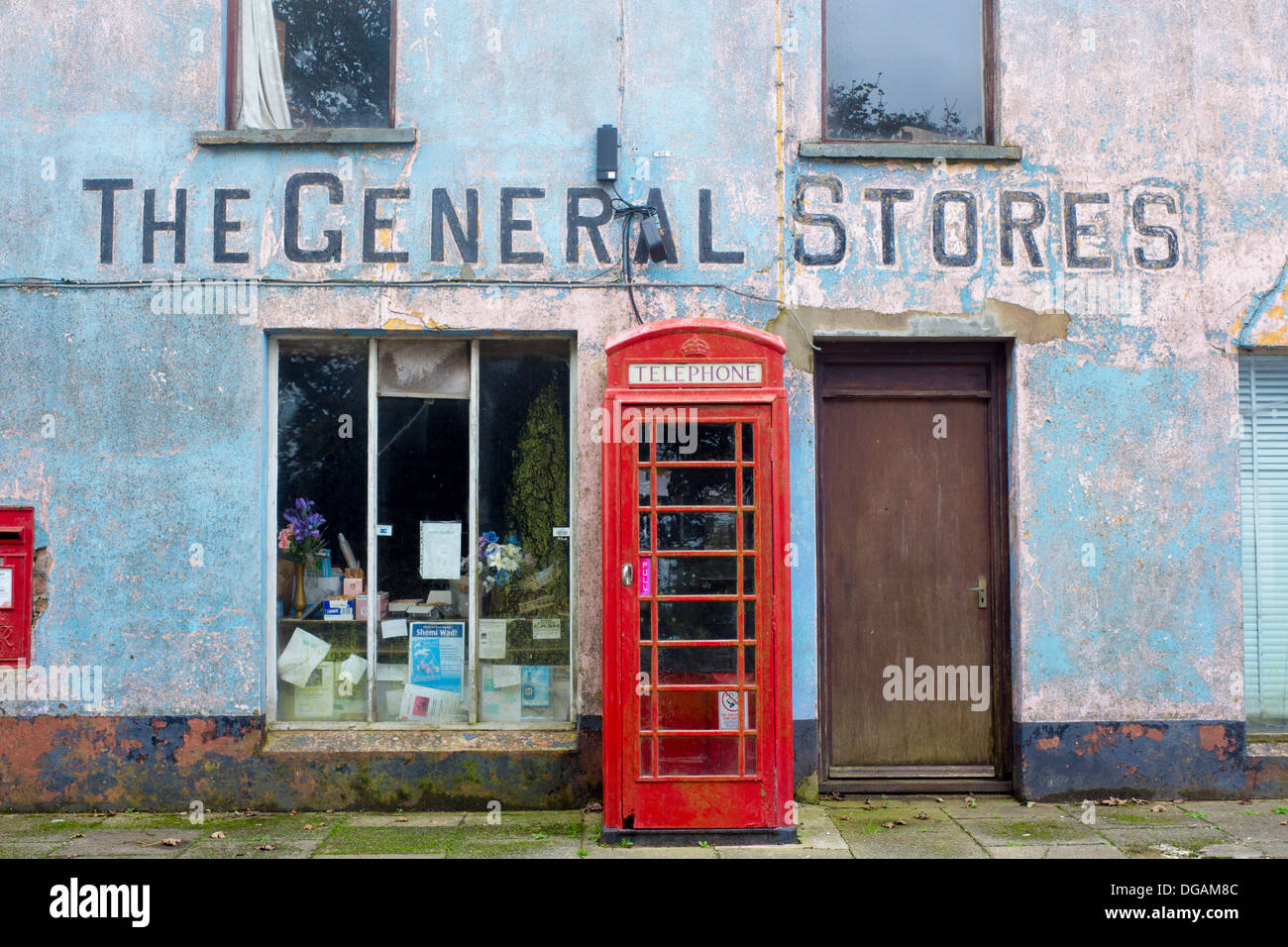 The General Stores with traditional red K6 telephone box outside Mathry Pembrokeshire West Wales UK Stock Photo