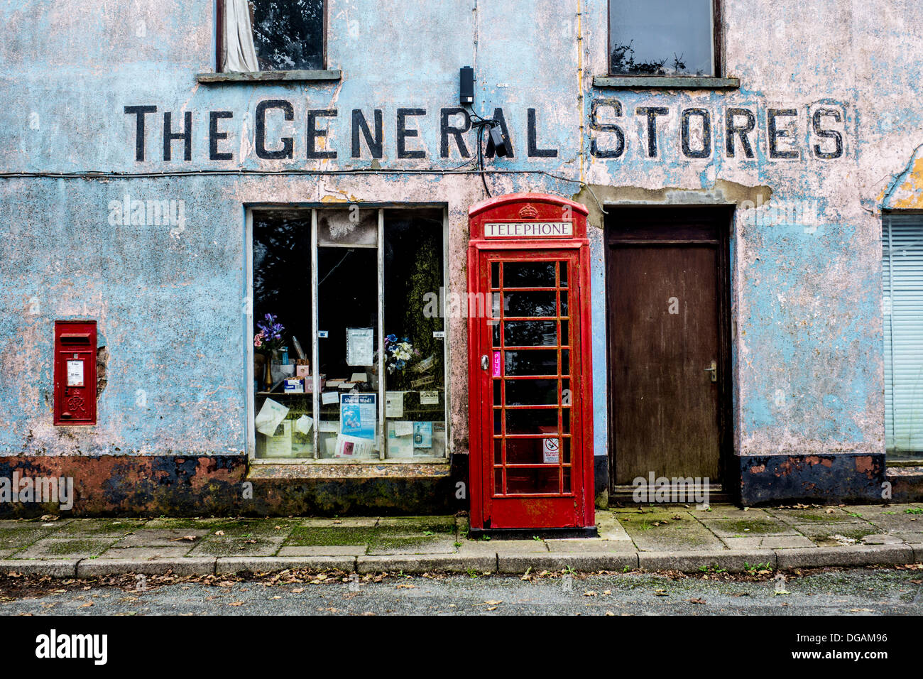 The General Stores with traditional red K6 telephone box outside Mathry Pembrokeshire West Wales UK Stock Photo