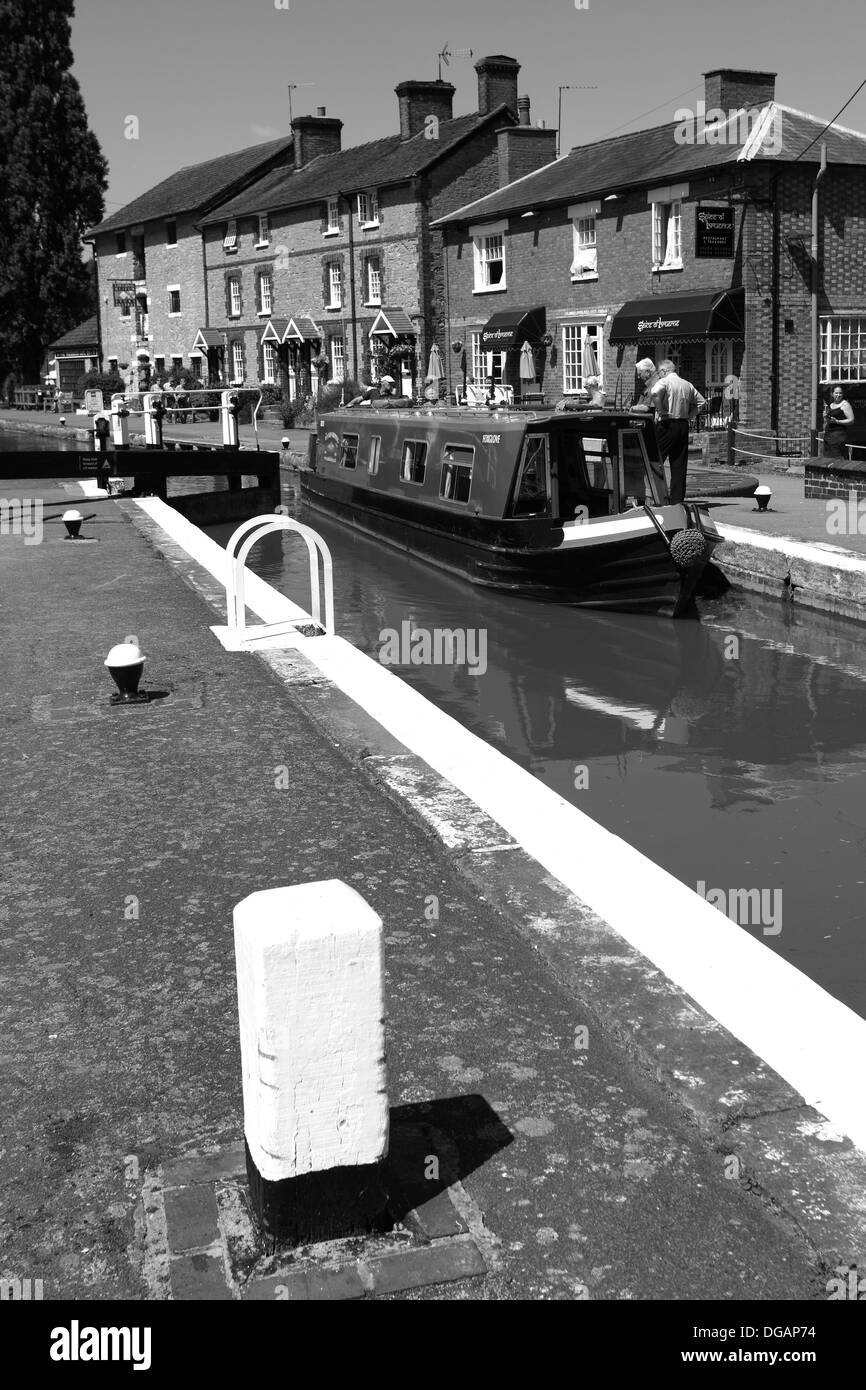 Narrowboats on the Grand Union Canal, Stoke Bruerne national canal museum, Northamptonshire, England; Britain; UK Stock Photo
