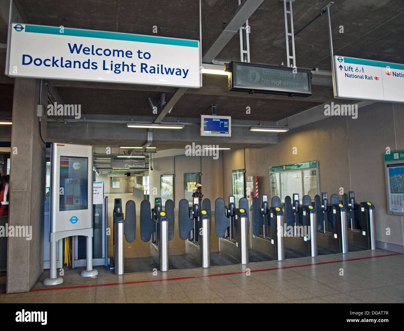 Ticket barriers at Woolwich Arsenal DLR Station, Woolwich, London, England, United Kingdom Stock Photo