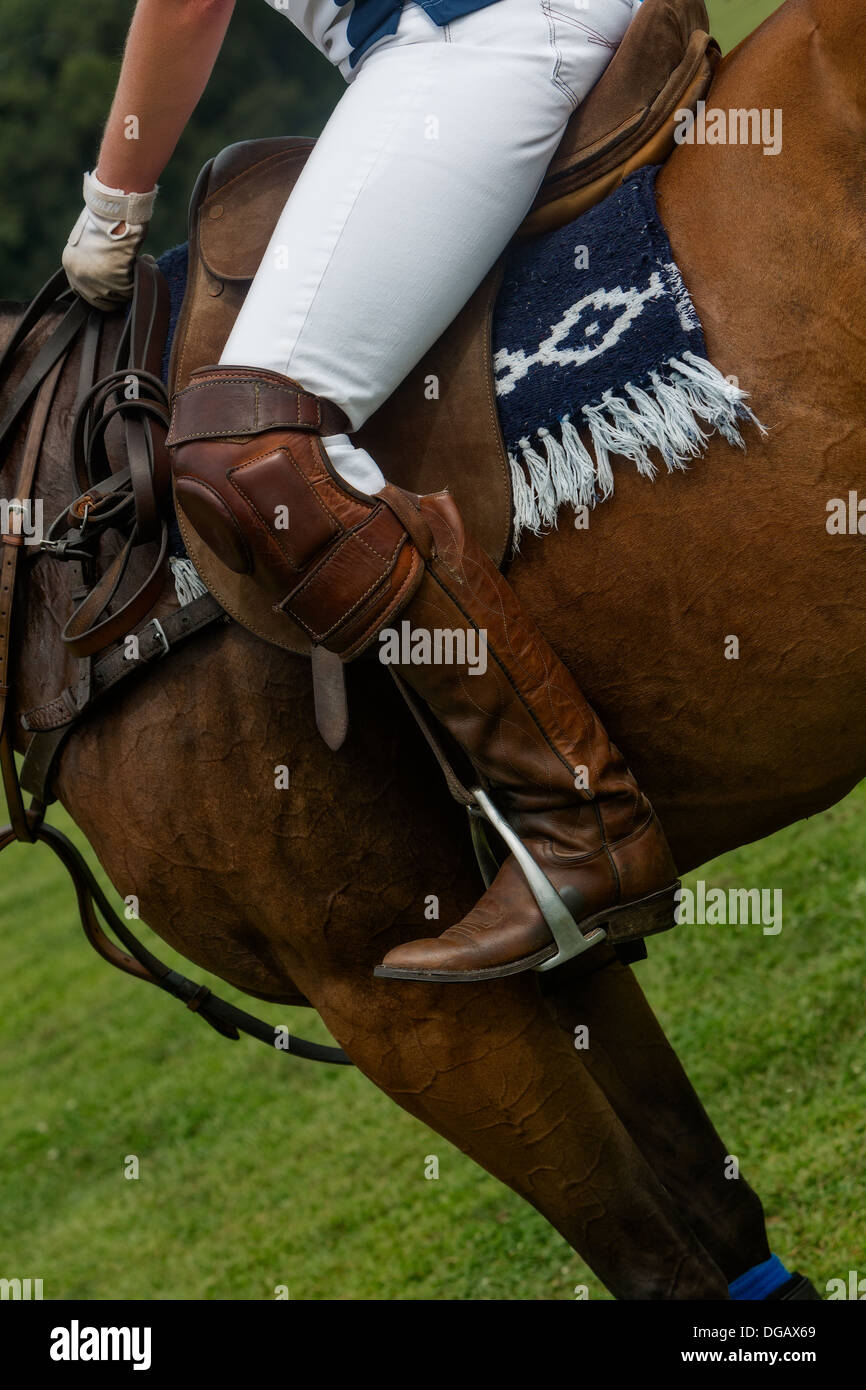 A close details look at a Polo Player riding with horse. Stock Photo