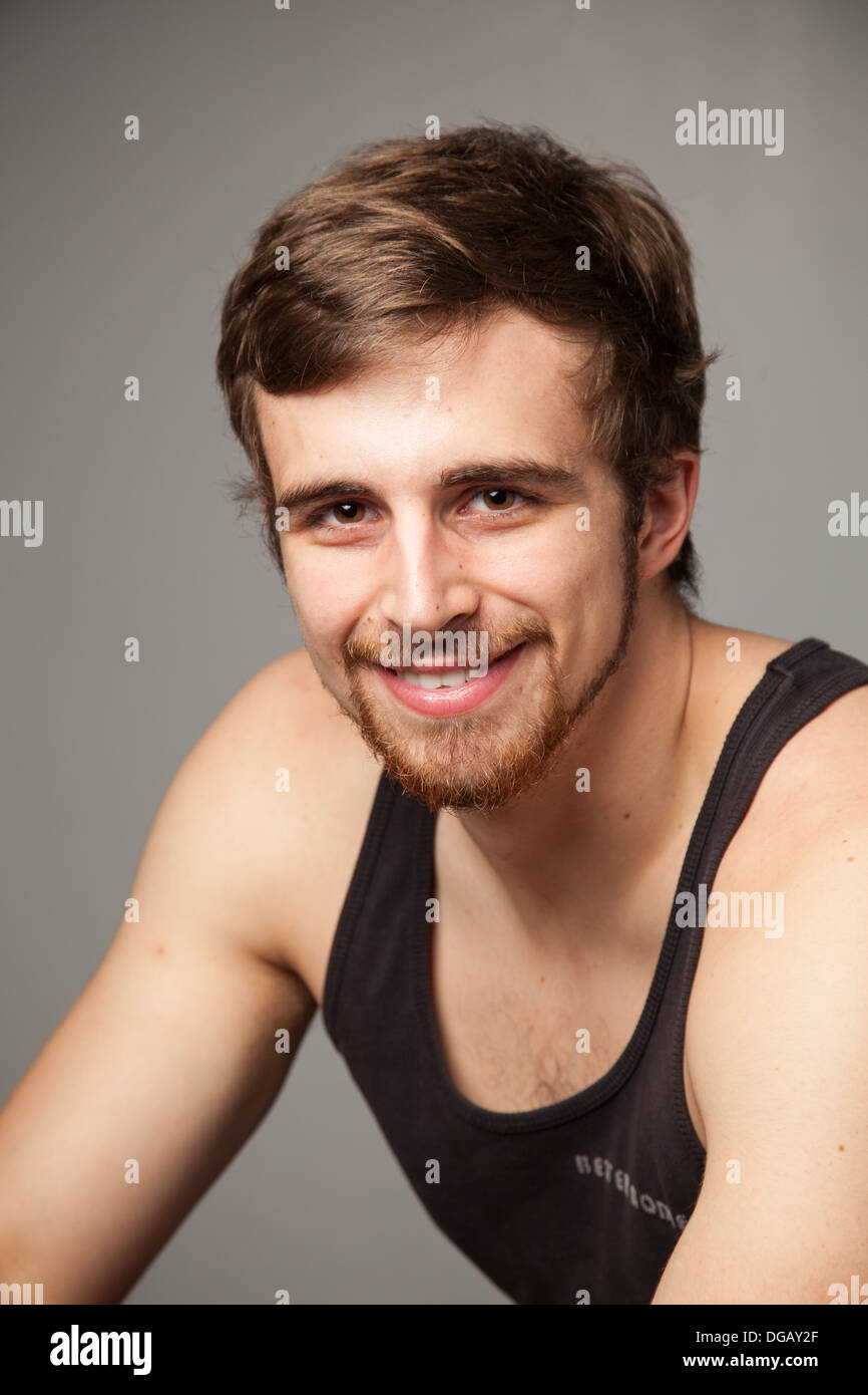 Athletic young male model in T-shirt. Stock Photo