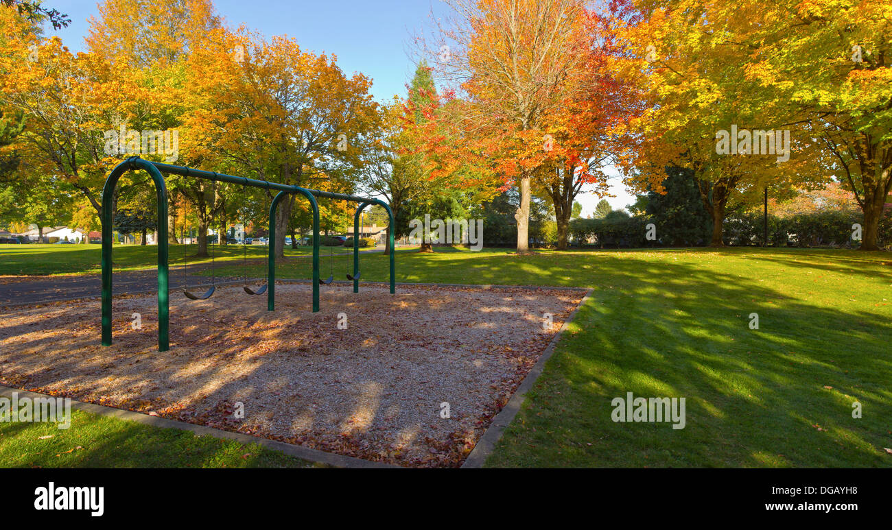 Public park panorama in Autumn colors Gresham OR. Stock Photo