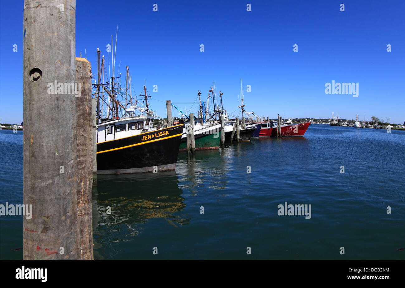 Commercial fishing boats Montauk Harbor Long Island New York Stock