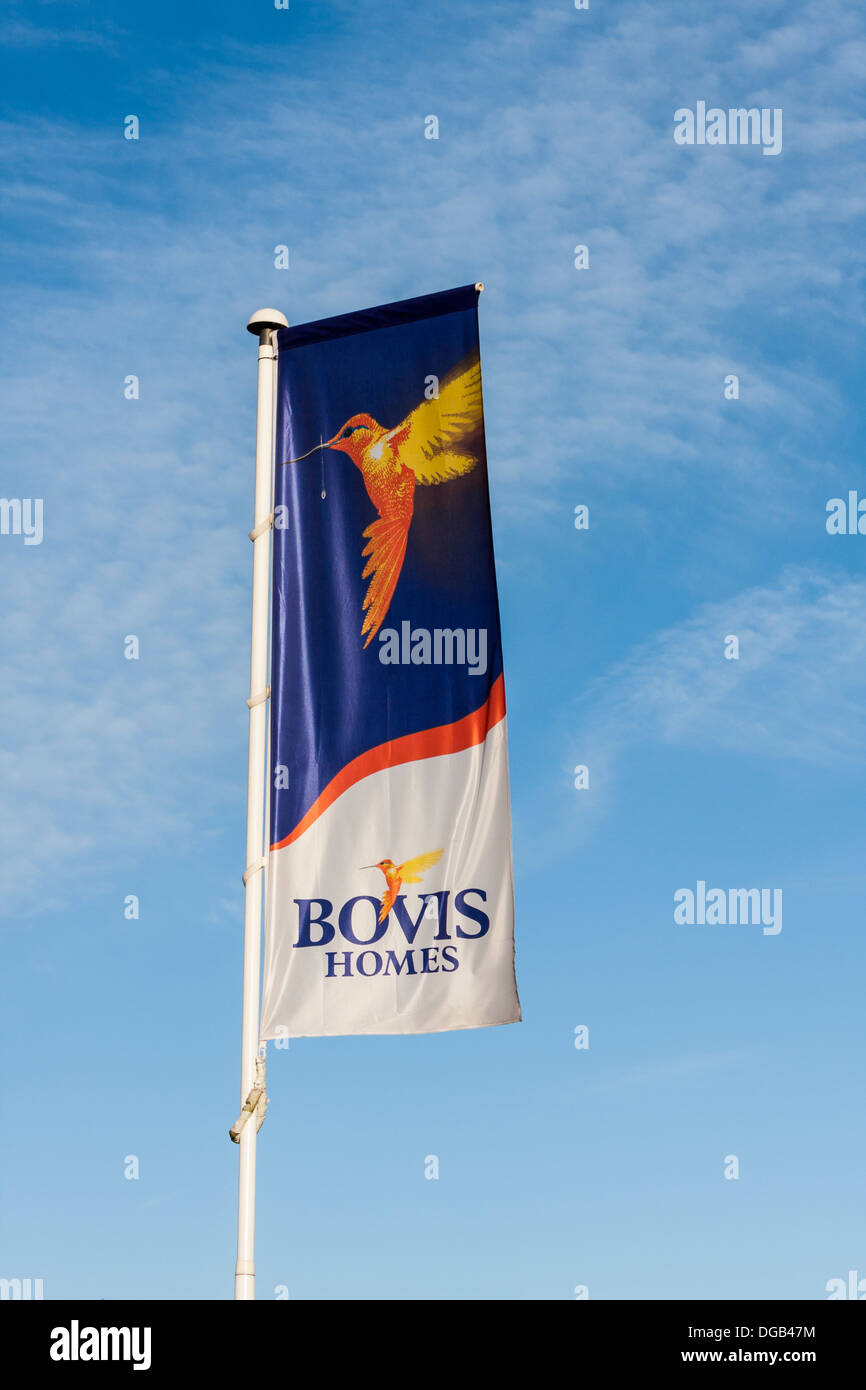 Bovis Homes banner Flag at new house build housing estate. Stock Photo