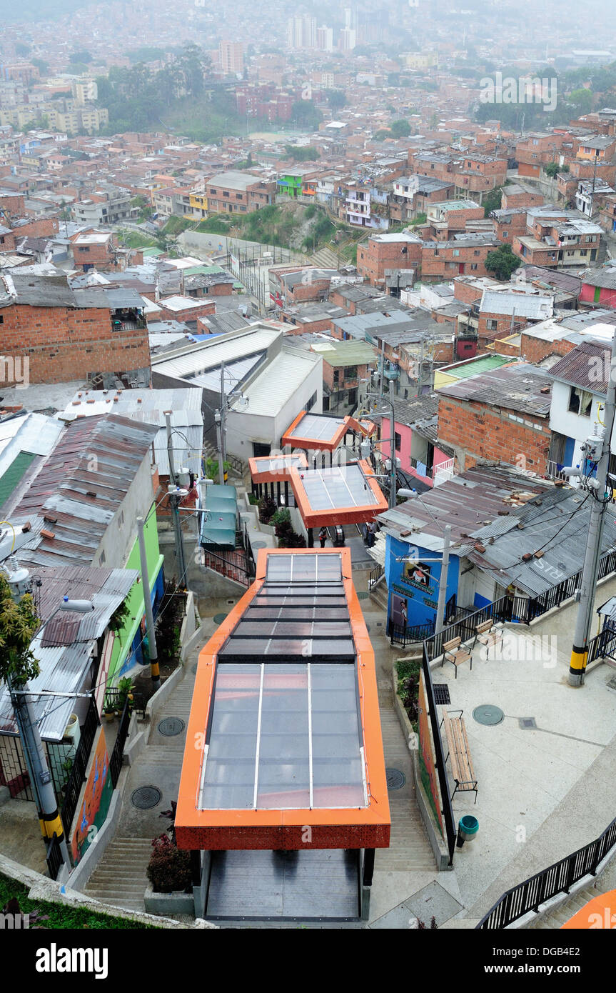 Escalators , COMUNA 13 - 20 de Julio district in MEDELLIN .Department of Antioquia. COLOMBIA Stock Photo