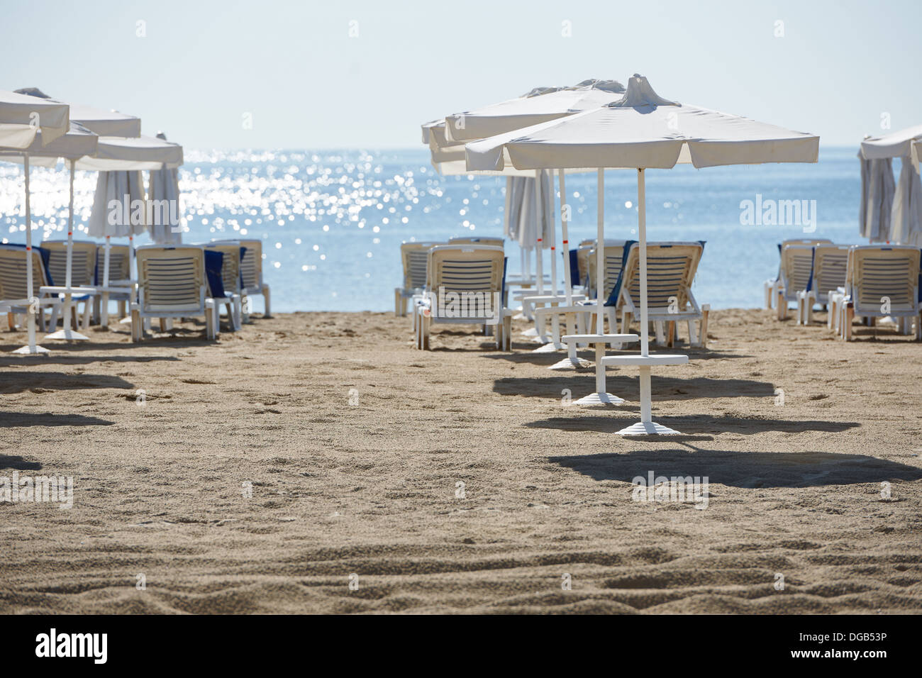 Morning on Sunny beach resort shore, Bulgaria Stock Photo