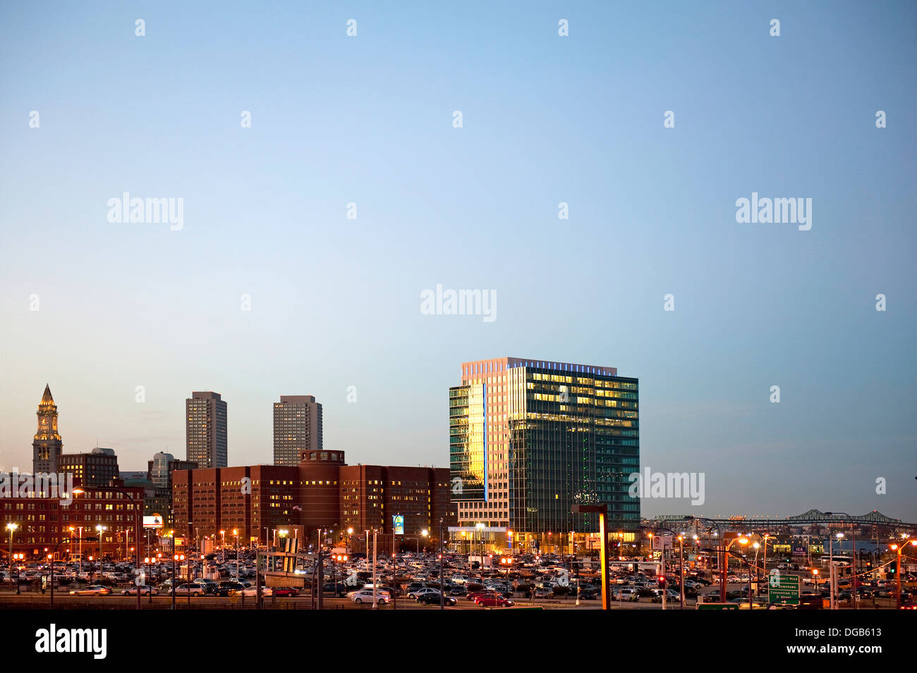 geography, Boston Skyline with Boston Customs House and Tobin Bridge in
